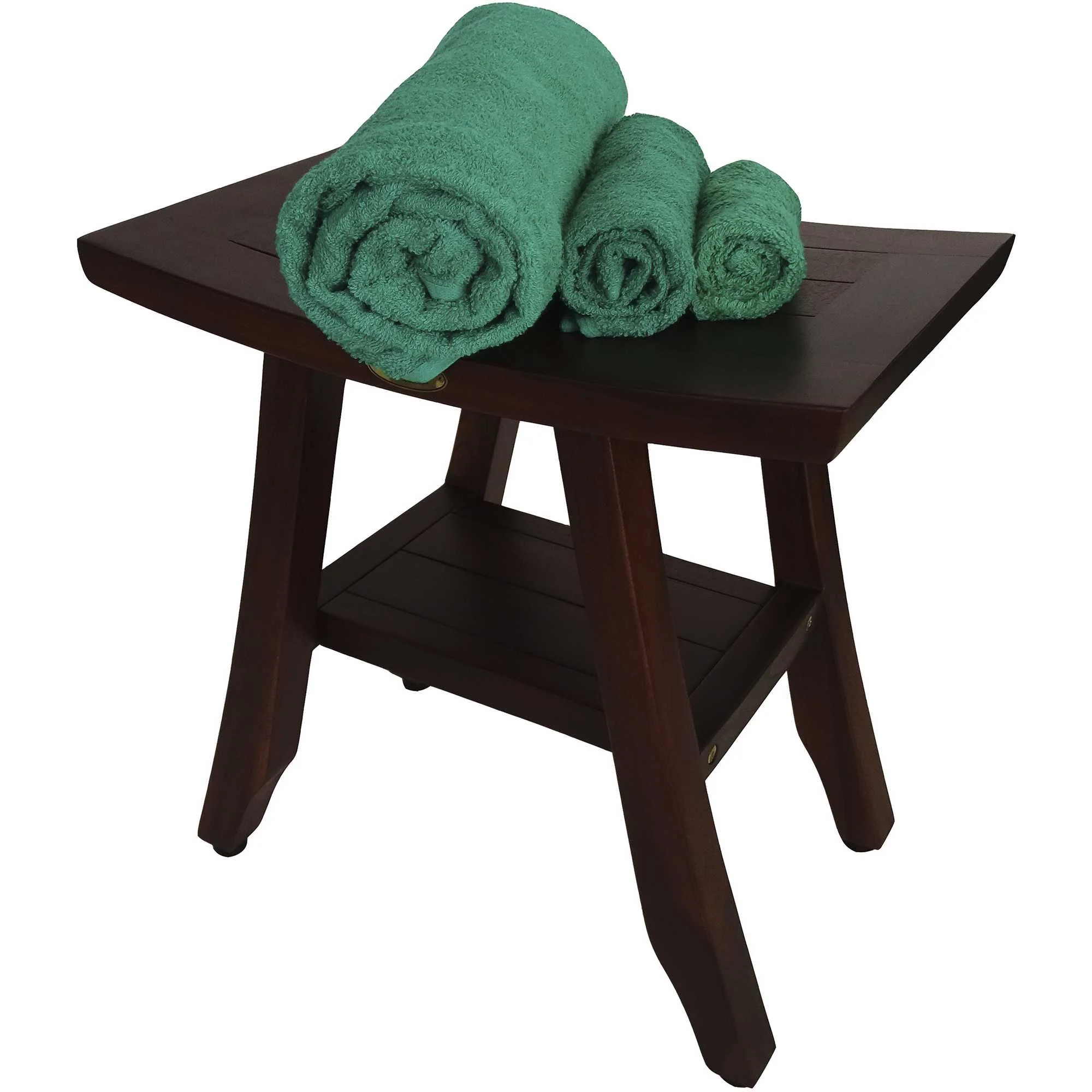 Compact Curvilinear Teak Shower or Outdoor Bench with Shelf in Brown Finish By Homeroots - Image 6