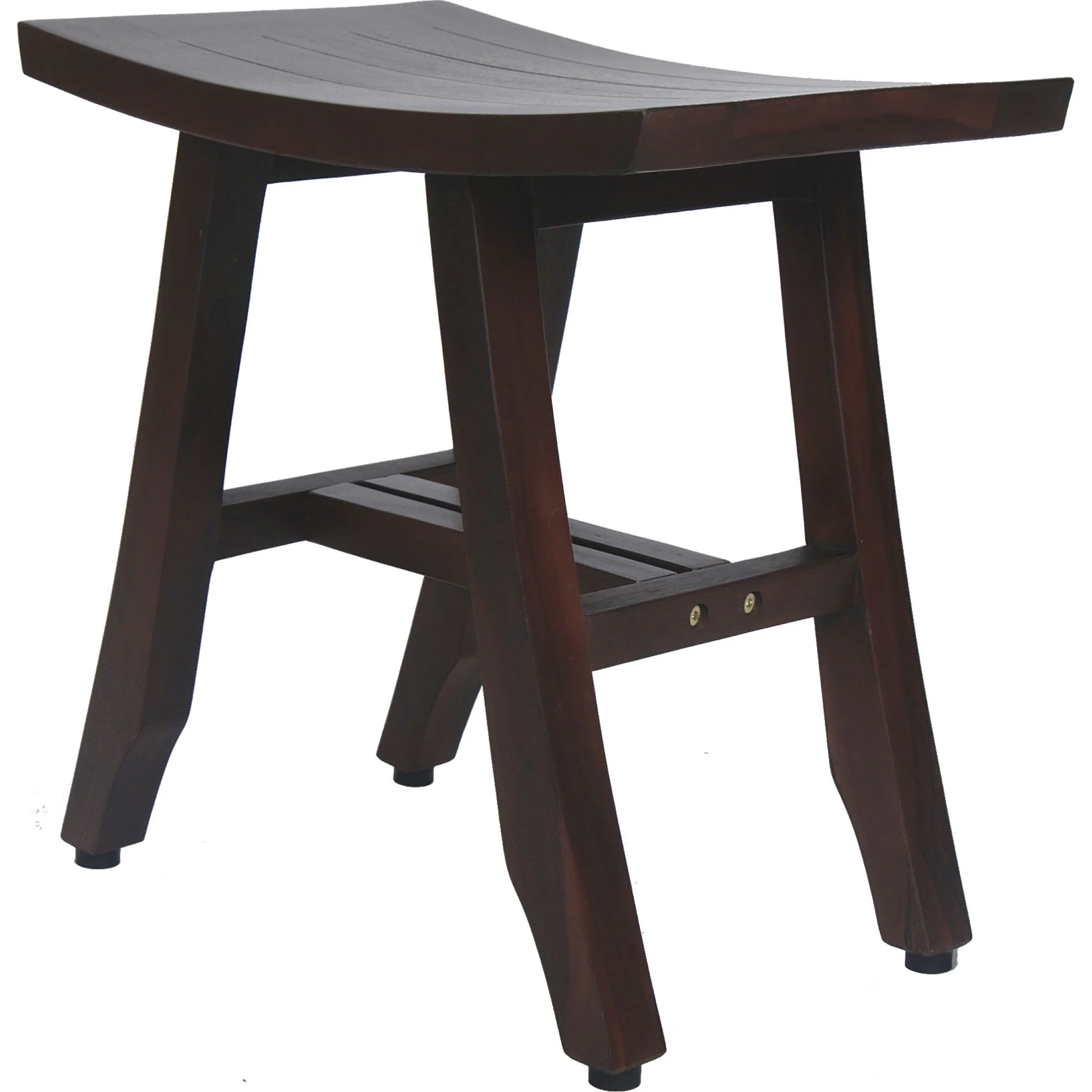 Compact Curvilinear Teak Shower Outdoor Bench in Brown Finish By Homeroots - Image 2