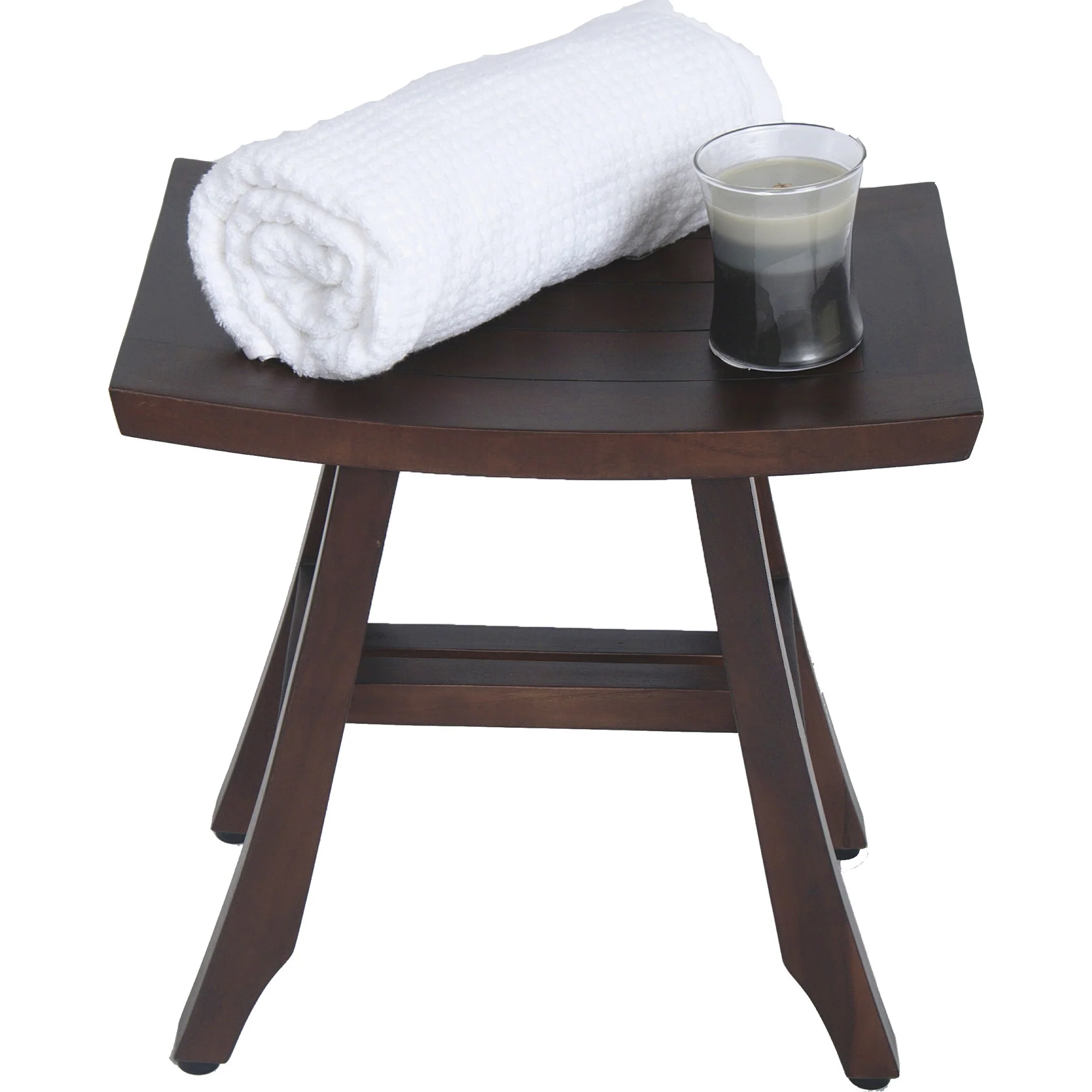 Compact Curvilinear Teak Shower Outdoor Bench in Brown Finish By Homeroots - Image 4