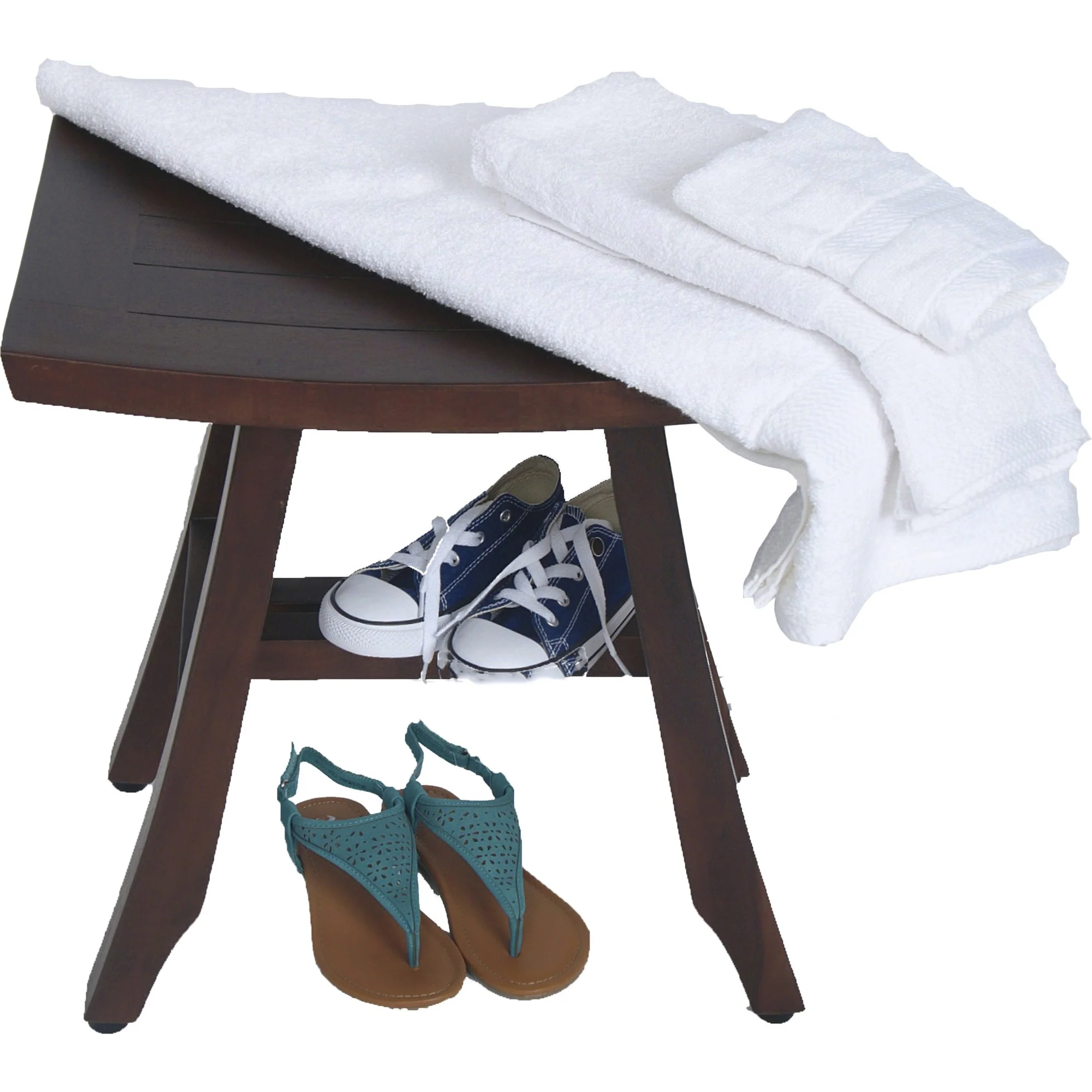 Compact Curvilinear Teak Shower Outdoor Bench in Brown Finish By Homeroots - Image 5