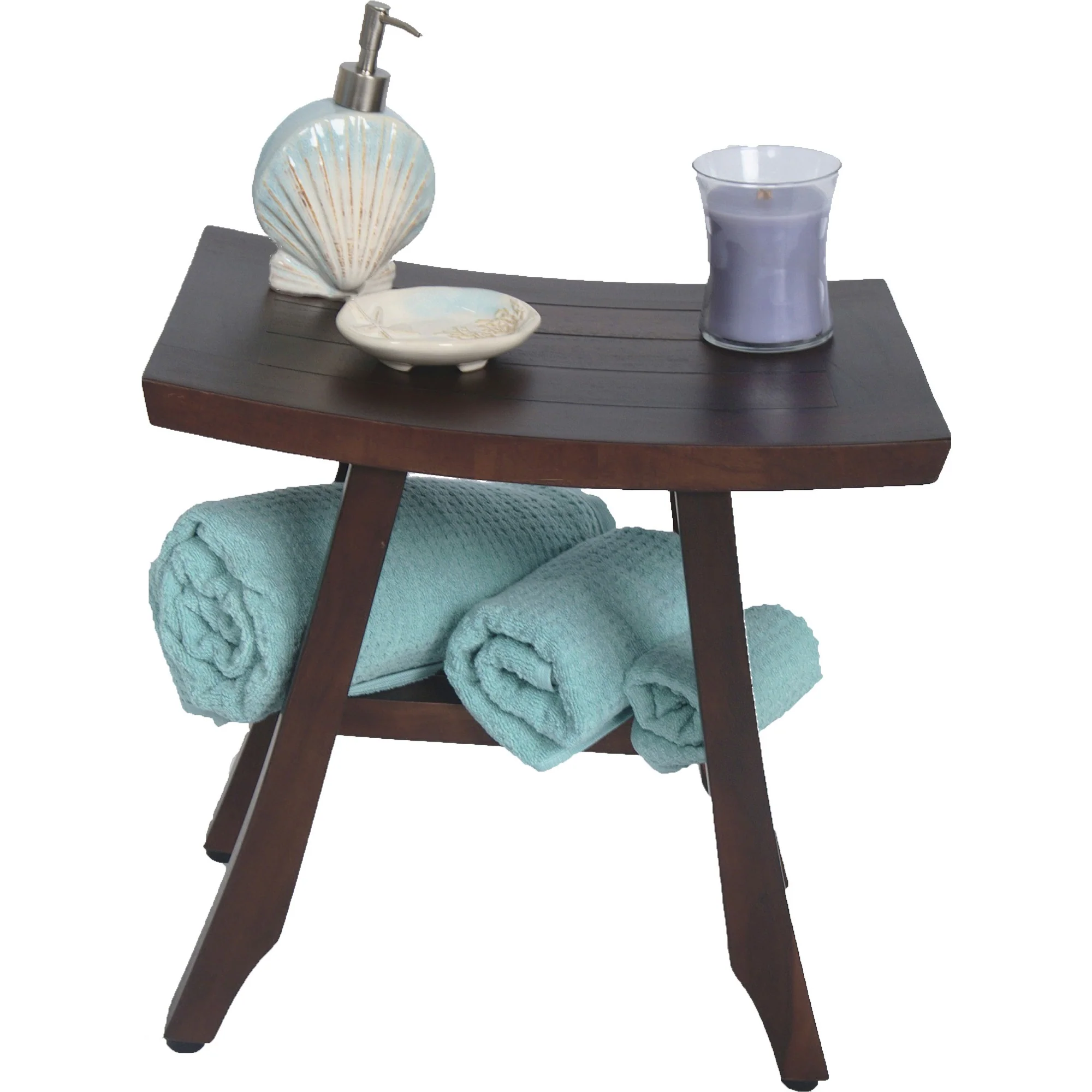 Compact Curvilinear Teak Shower Outdoor Bench in Brown Finish By Homeroots - Image 6