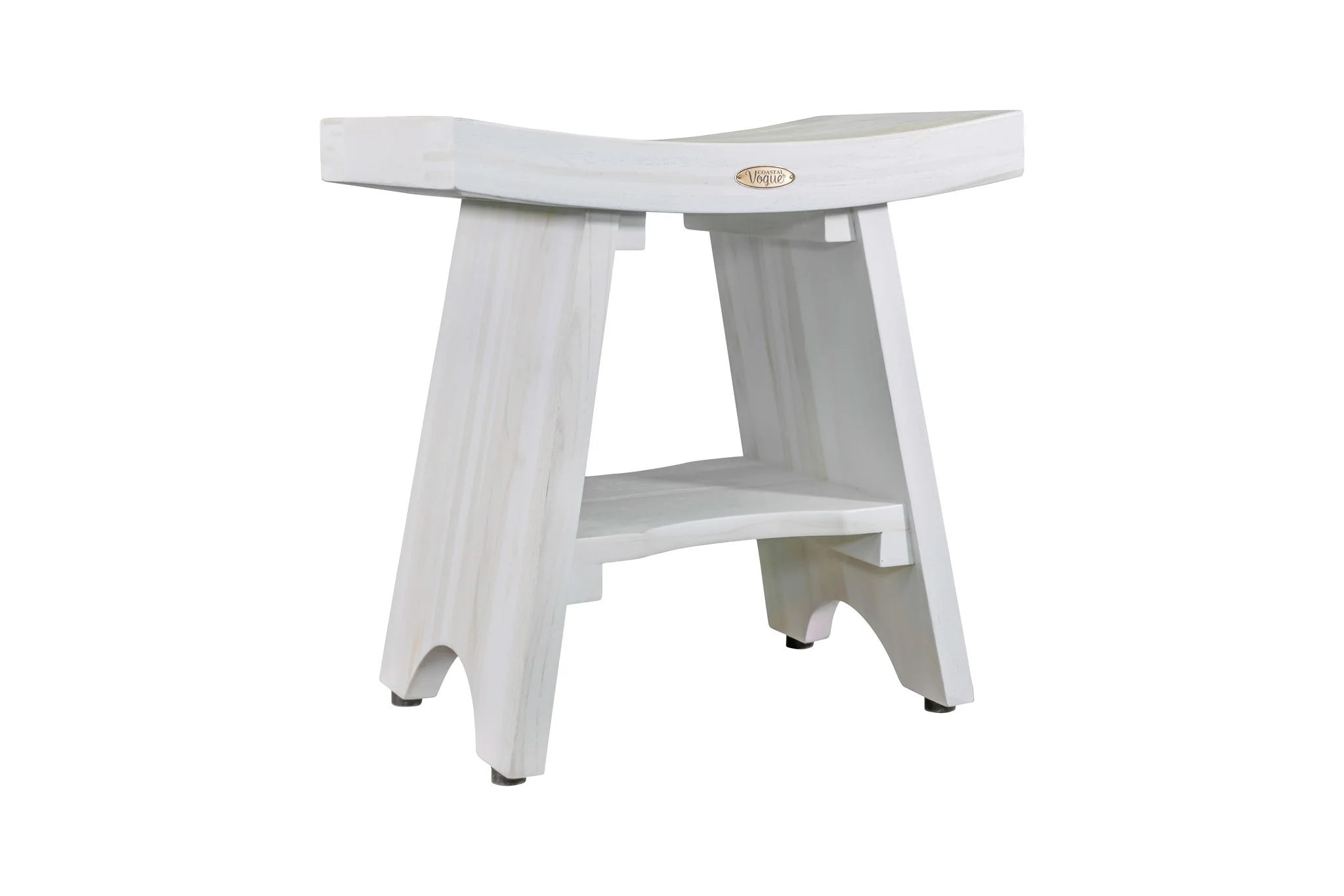 Compact Curvilinear Teak Shower Outdoor Bench with Shelf in Driftwood Finish By Homeroots - Image 2