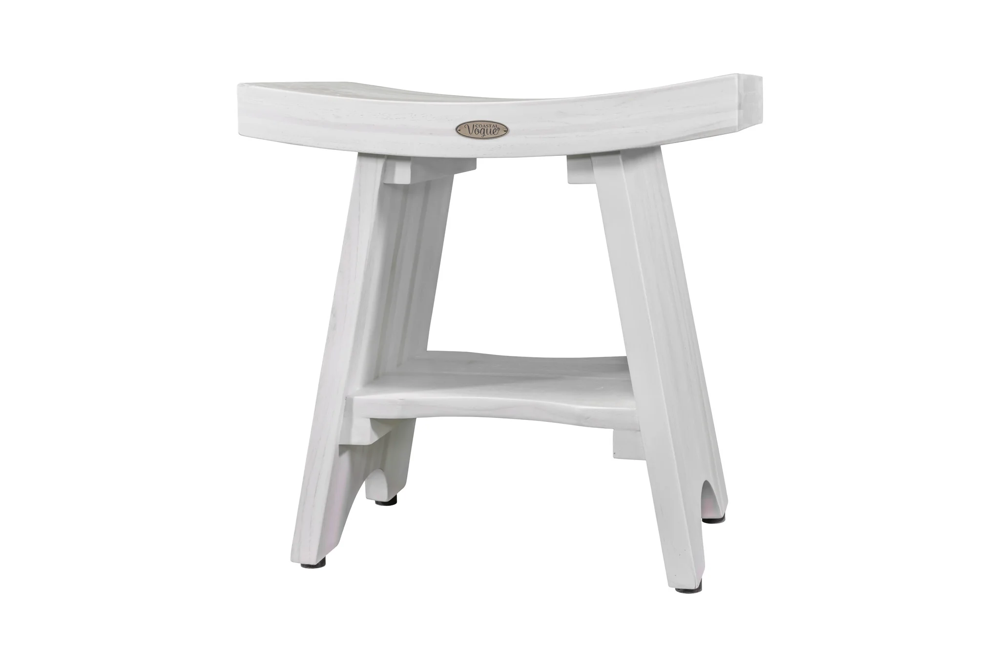 Compact Curvilinear Teak Shower Outdoor Bench with Shelf in Driftwood Finish By Homeroots - Image 3