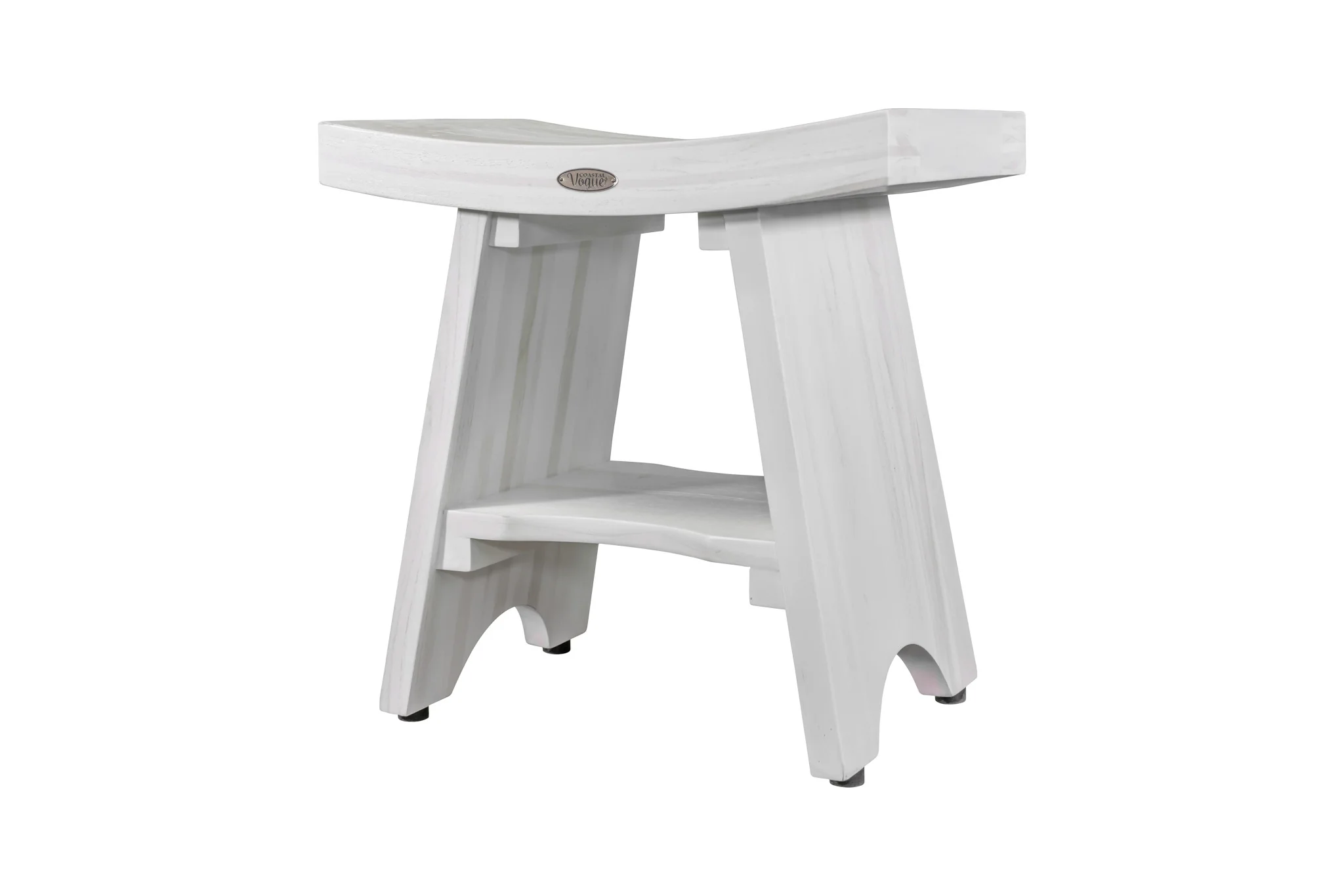 Compact Curvilinear Teak Shower Outdoor Bench with Shelf in Driftwood Finish By Homeroots - Image 4