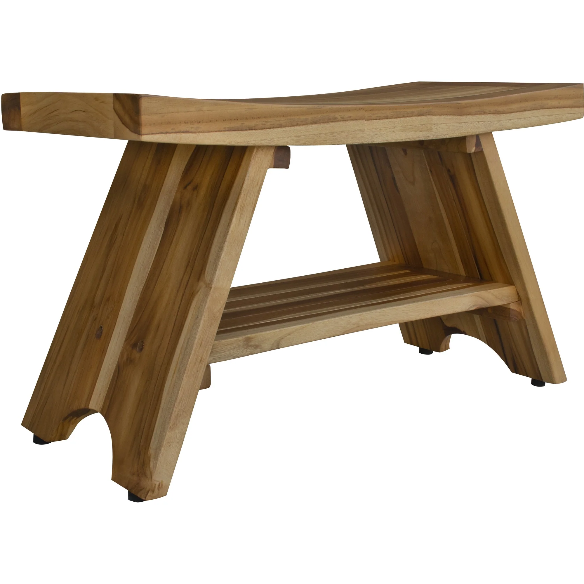 Compact Curvilinear Teak Shower Outdoor Bench with Shelf in Natural Finish By Homeroots - 376730 - Image 2