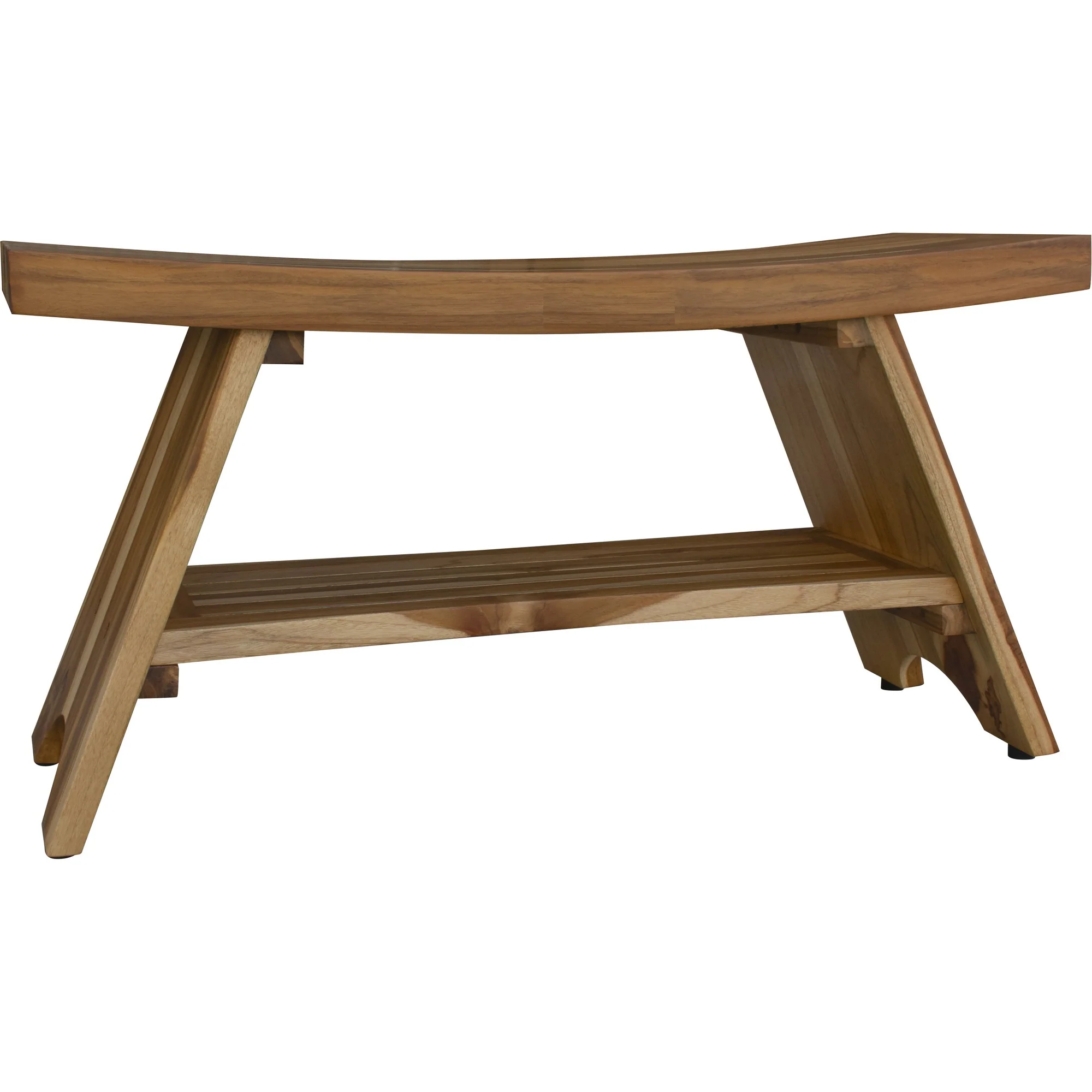 Compact Curvilinear Teak Shower Outdoor Bench with Shelf in Natural Finish By Homeroots - 376730 - Image 3