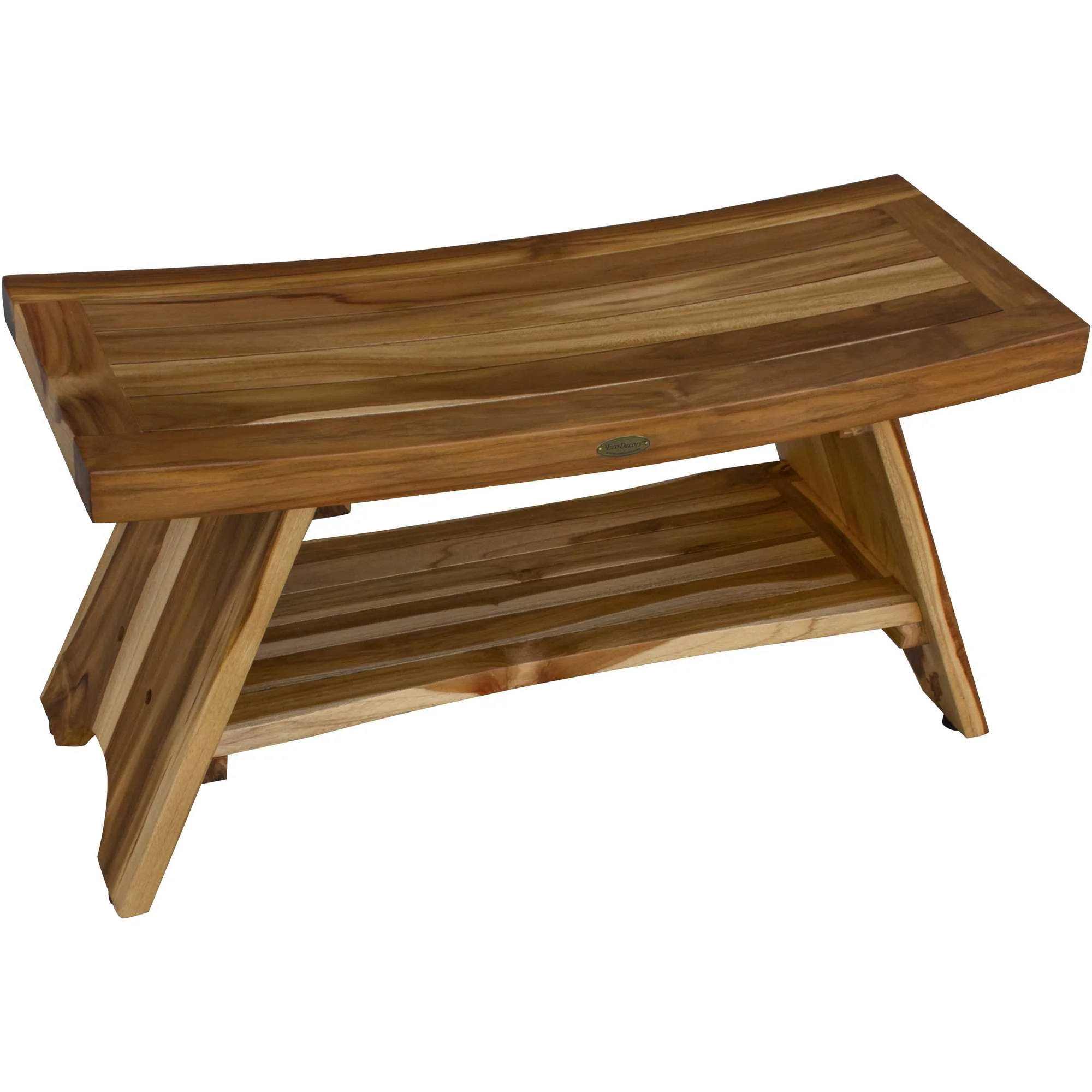 Compact Curvilinear Teak Shower Outdoor Bench with Shelf in Natural Finish By Homeroots - 376730 - Image 5