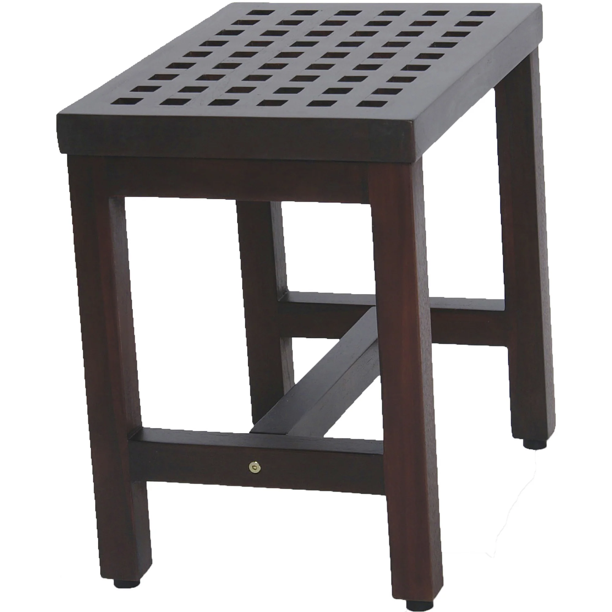 Compact Rectangular Teak Lattice Pattern Shower or Outdoor Bench in Brown Finish By Homeroots - Image 2