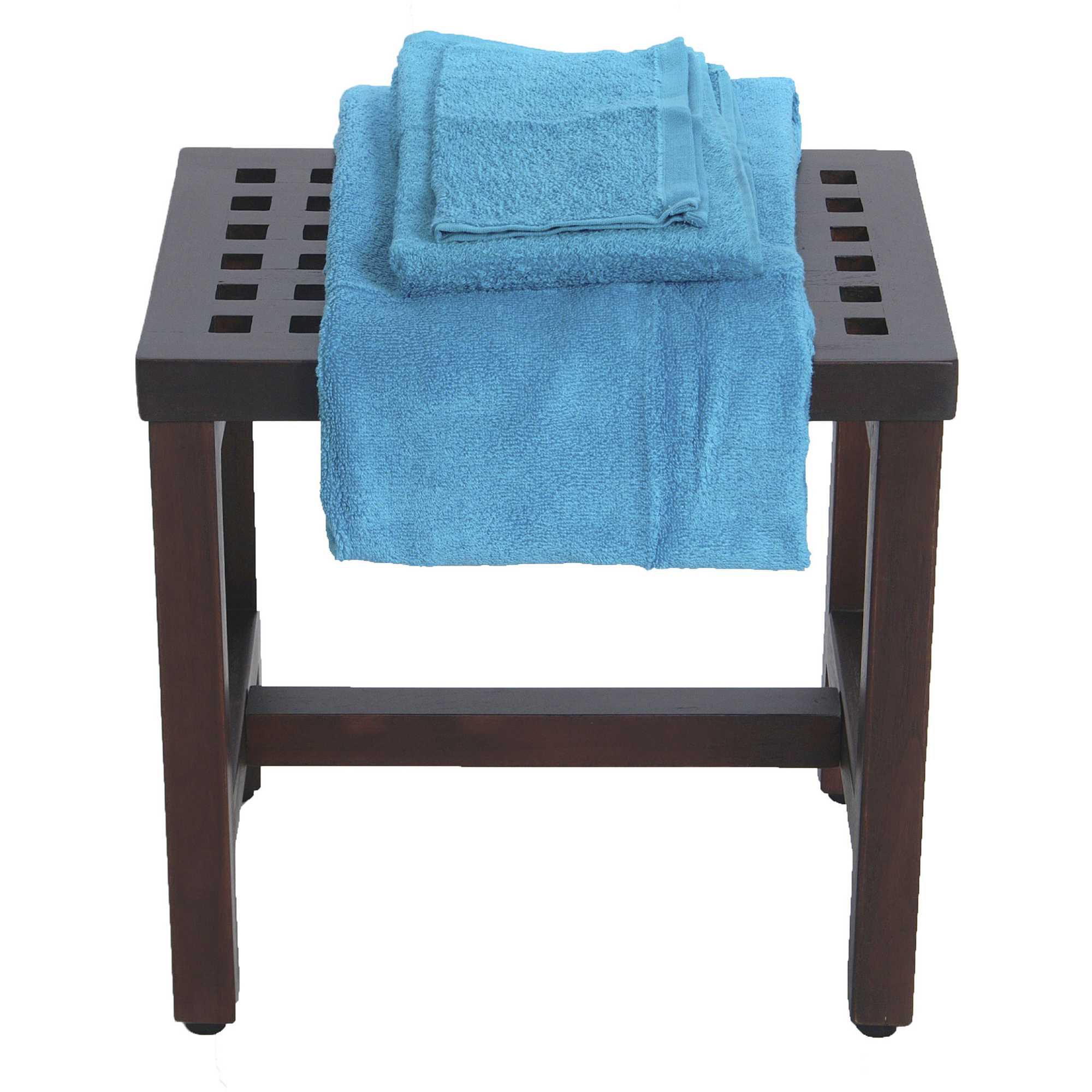 Compact Rectangular Teak Lattice Pattern Shower or Outdoor Bench in Brown Finish By Homeroots - Image 3