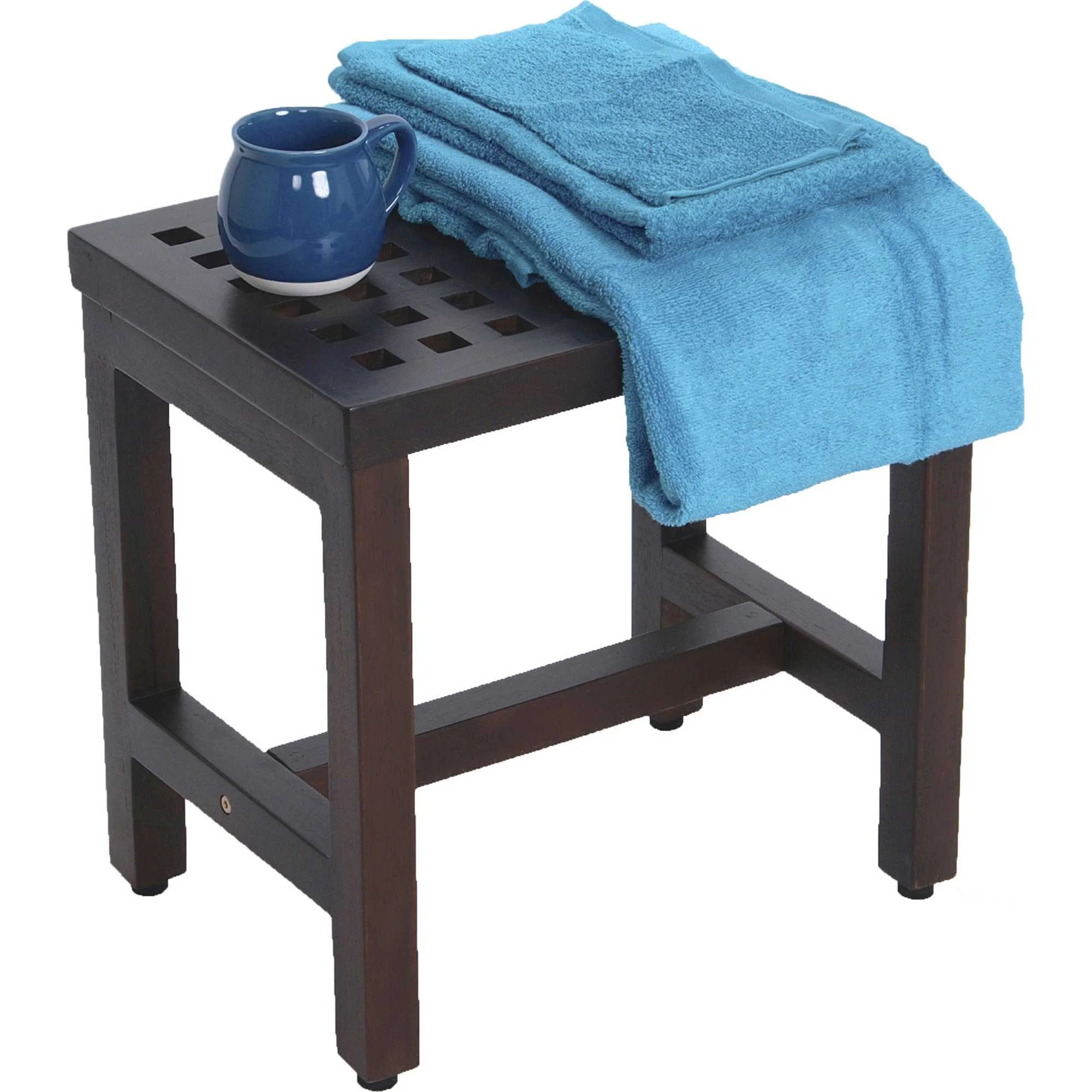 Compact Rectangular Teak Lattice Pattern Shower or Outdoor Bench in Brown Finish By Homeroots - Image 4