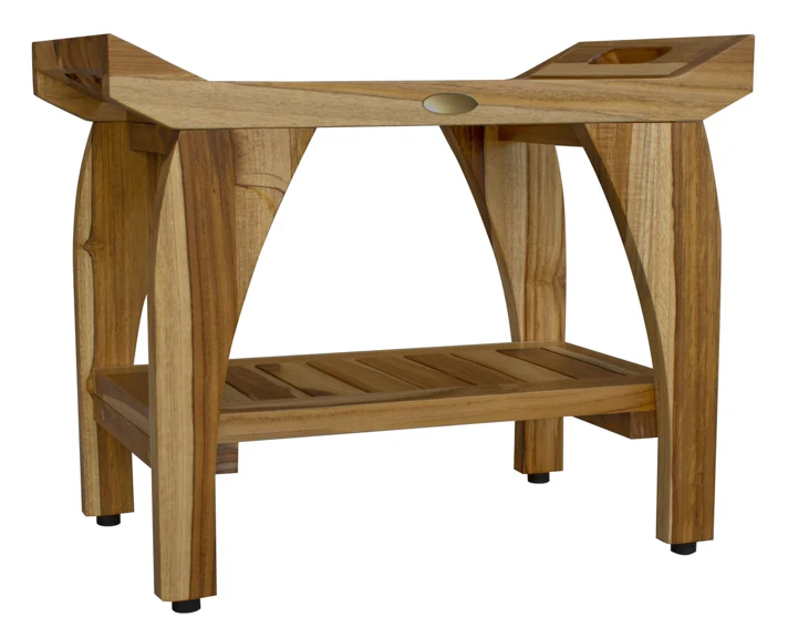 Compact Rectangular Teak Shower Bench with Handles in Natural Finish By Homeroots - Image 5