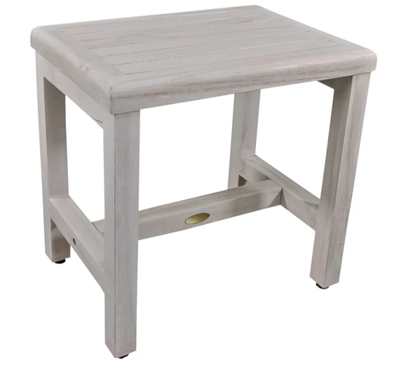 Compact Rectangular Teak Shower or Outdoor Bench in Driftwood Finish By Homeroots - Image 3