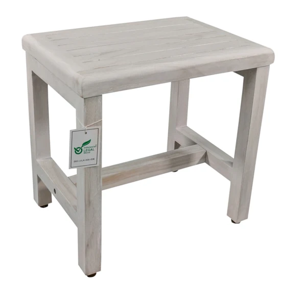 Compact Rectangular Teak Shower or Outdoor Bench in Driftwood Finish By Homeroots - Image 4