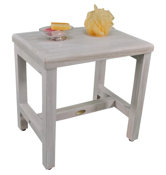 Compact Rectangular Teak Shower or Outdoor Bench in Driftwood Finish By Homeroots - Image 5