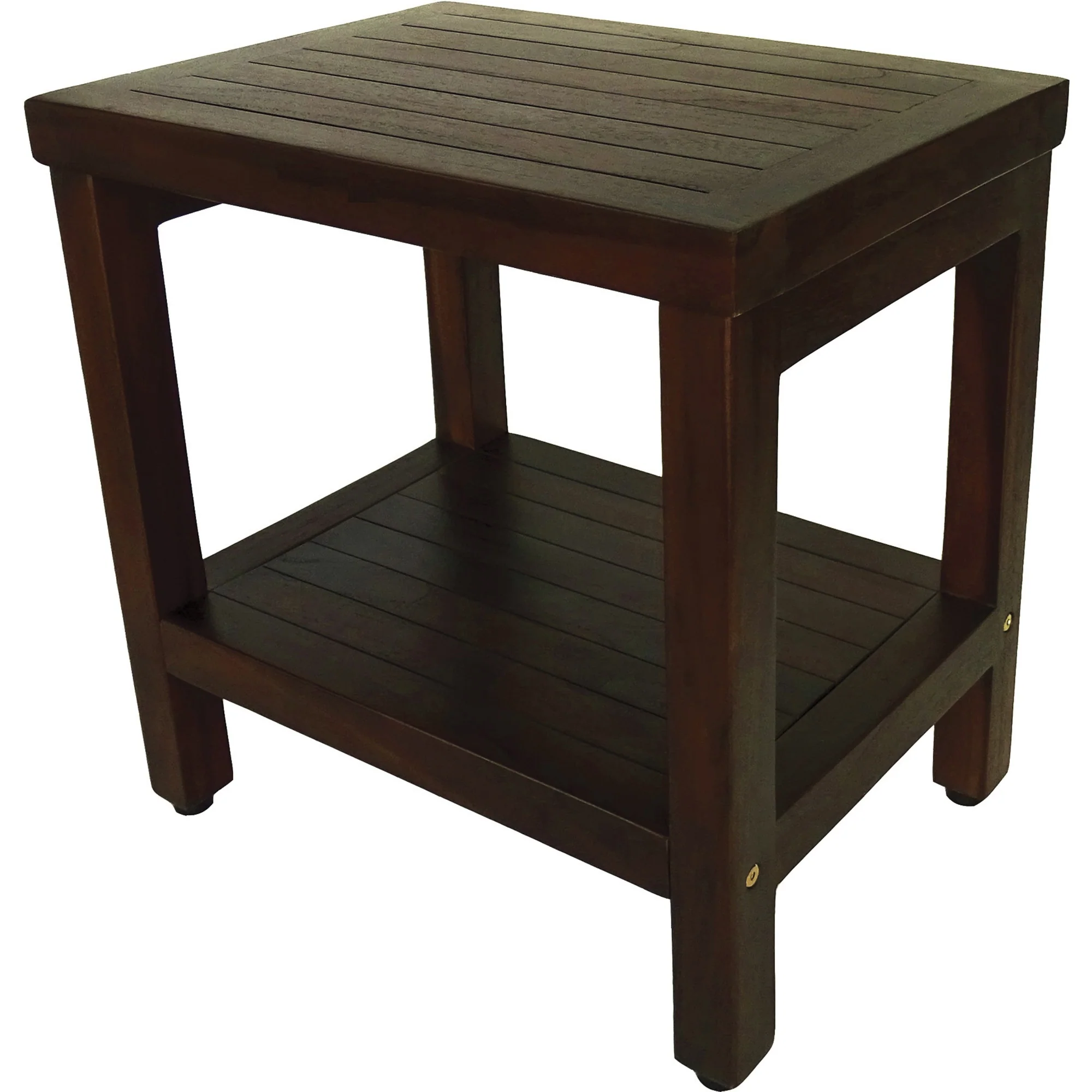 Compact Rectangular Teak Shower or Outdoor Bench with Shelf in Brown Finish By Homeroots - Image 3