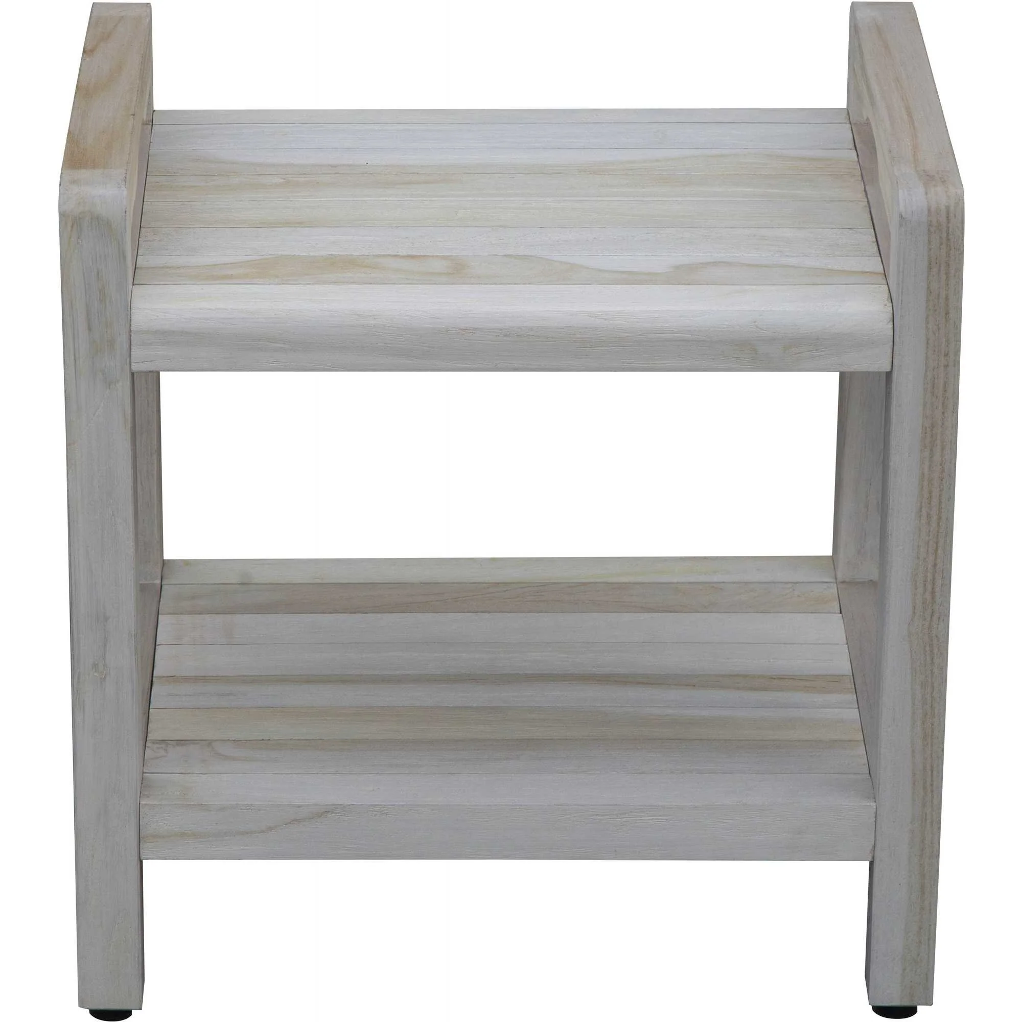 Compact Rectangular Teak Shower Outdoor Bench with Liftaide Arms in Driftwood Finish By Homeroots - Image 2