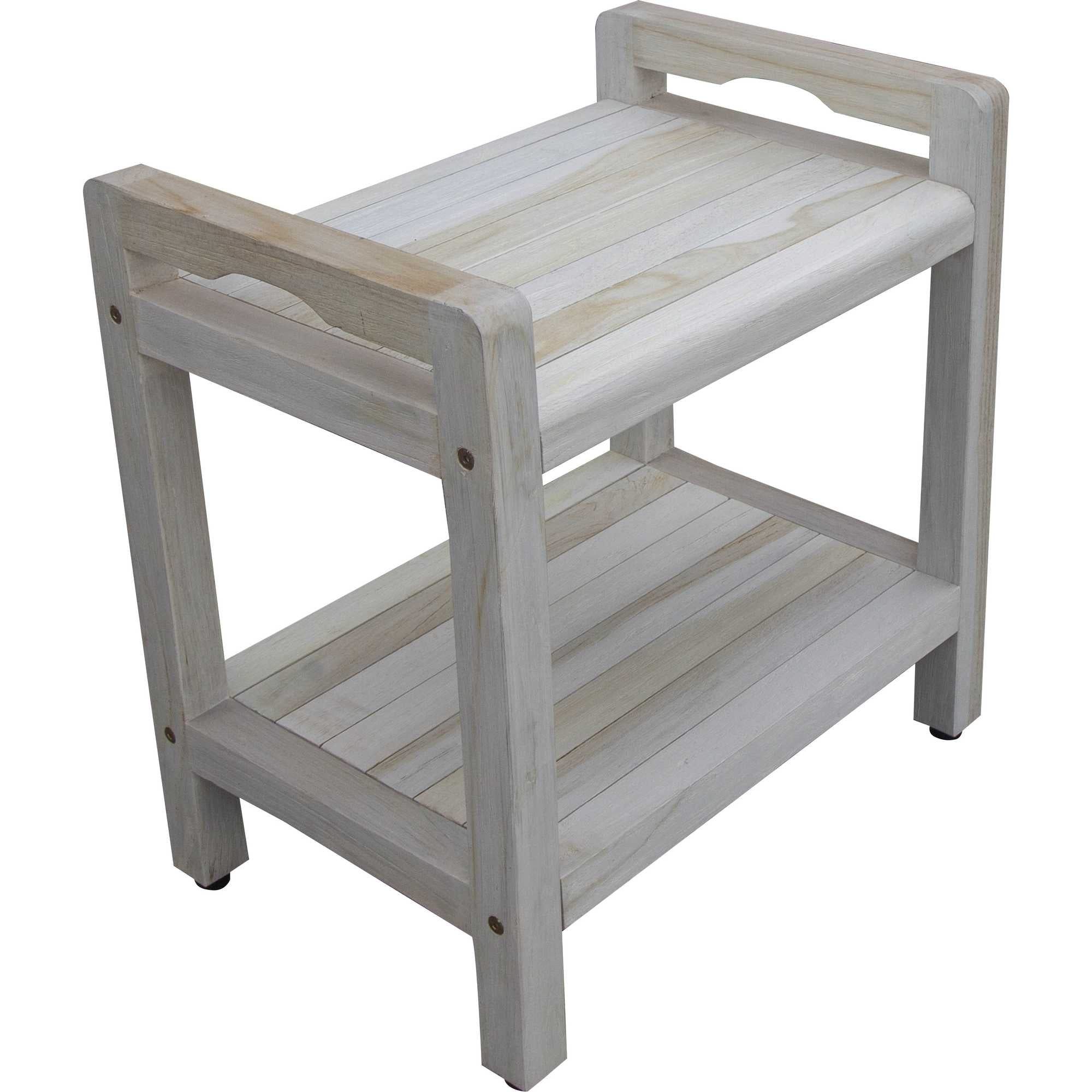 Compact Rectangular Teak Shower Outdoor Bench with Liftaide Arms in Driftwood Finish By Homeroots - Image 3
