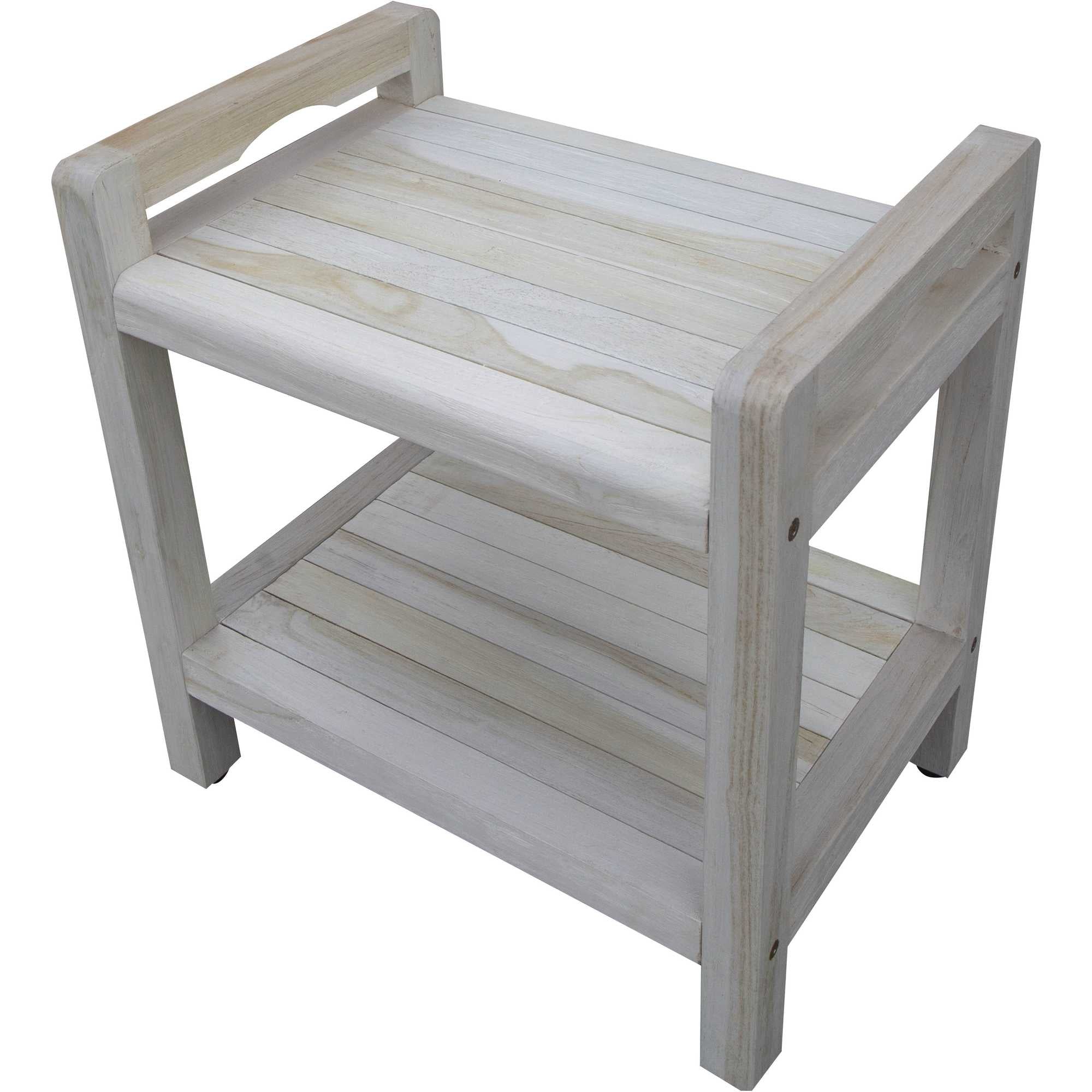Compact Rectangular Teak Shower Outdoor Bench with Liftaide Arms in Driftwood Finish By Homeroots - Image 4