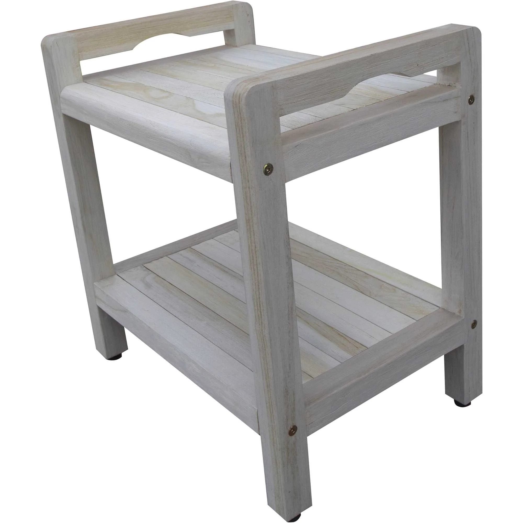Compact Rectangular Teak Shower Outdoor Bench with Liftaide Arms in Driftwood Finish By Homeroots - Image 5