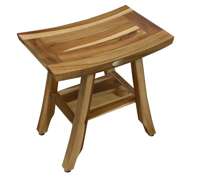 Compact Rectangular Teak Shower Outdoor Bench with Shelf in Natural Finish By Homeroots - 376744 - Image 2