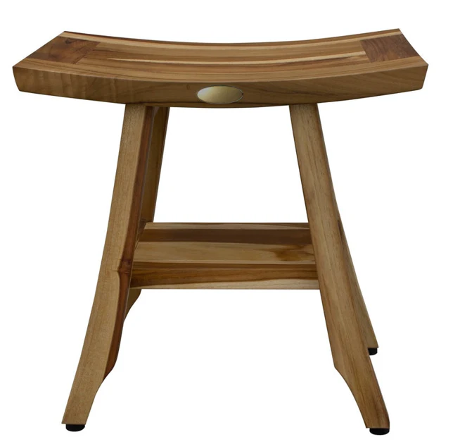 Compact Rectangular Teak Shower Outdoor Bench with Shelf in Natural Finish By Homeroots - 376744 - Image 4