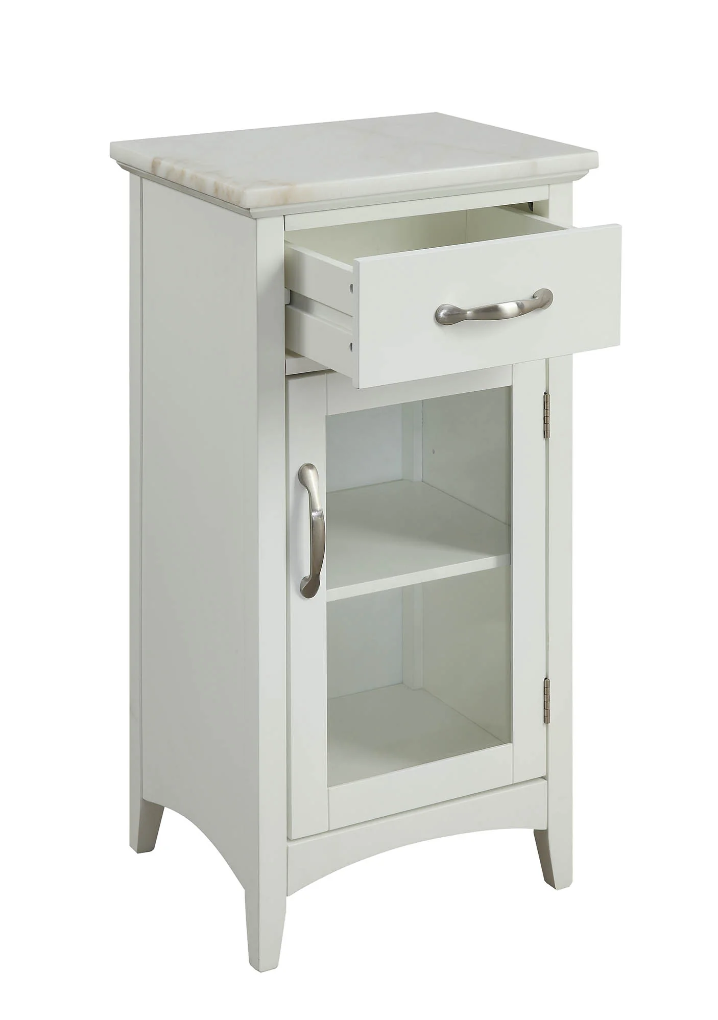 Compact Stylish White Marble Top Cabinet By Homeroots - Image 4