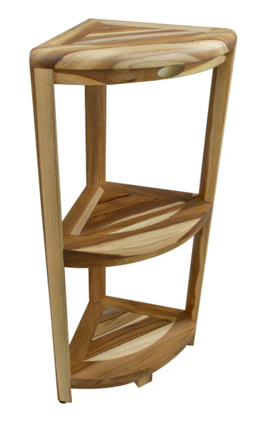 Compact Teak 3 tier Corner Shower Outdoor Bench in Natural Finish By Homeroots - Image 2