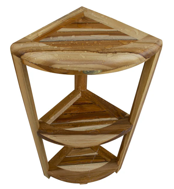 Compact Teak 3 tier Corner Shower Outdoor Bench in Natural Finish By Homeroots - Image 3