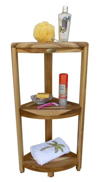 Compact Teak 3 tier Corner Shower Outdoor Bench in Natural Finish By Homeroots - Image 5