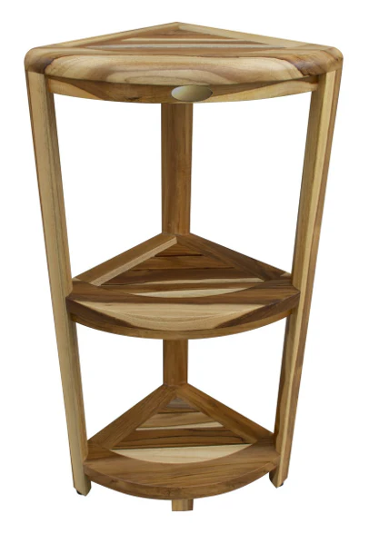 Compact Teak 3 tier Corner Shower Outdoor Bench in Natural Finish By Homeroots - Image 7