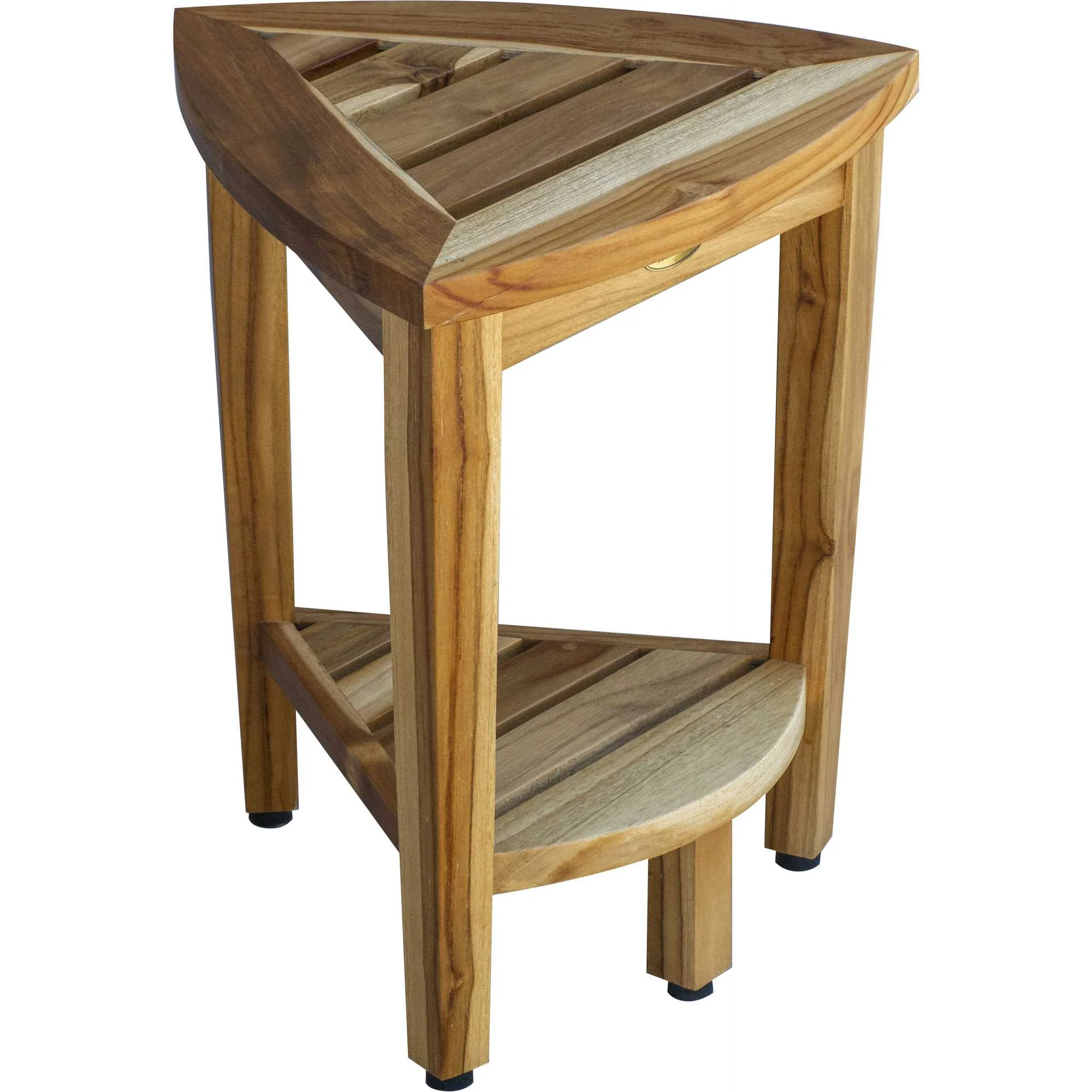 Compact Teak Corner Shower or Outdoor Bench with Shelf in Natural Finish By Homeroots - Image 2