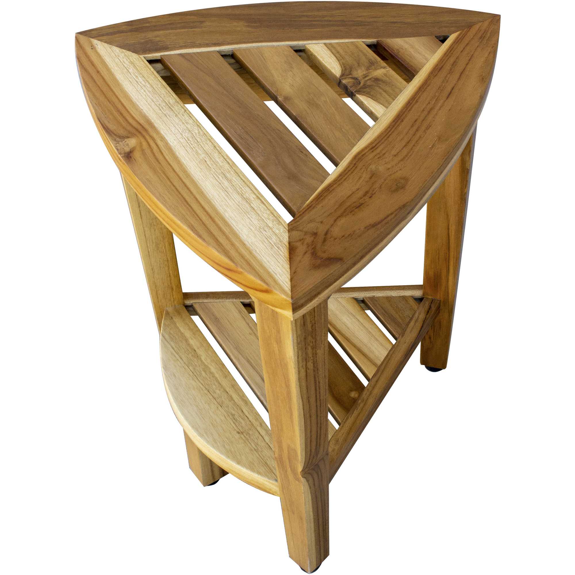 Compact Teak Corner Shower or Outdoor Bench with Shelf in Natural Finish By Homeroots - Image 3
