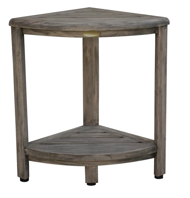 Compact Teak Corner Shower Outdoor Bench in Coquina Finish By Homeroots - Image 3