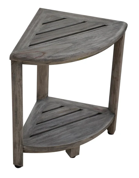Compact Teak Corner Shower Outdoor Bench in Coquina Finish By Homeroots - Image 4