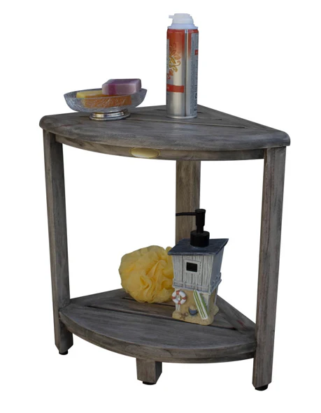 Compact Teak Corner Shower Outdoor Bench in Coquina Finish By Homeroots - Image 5