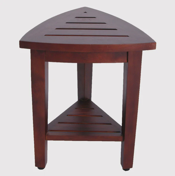 Compact Teak Corner Shower Outdoor Bench with Shelf in Brown Finish By Homeroots - Image 2