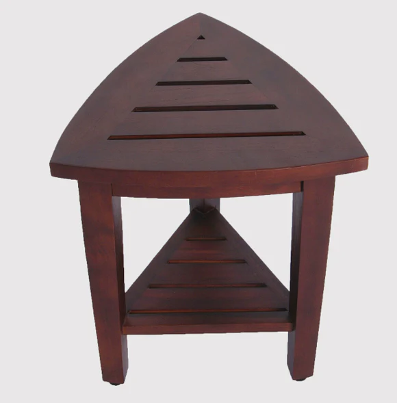 Compact Teak Corner Shower Outdoor Bench with Shelf in Brown Finish By Homeroots - Image 3