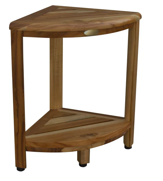 Compact Teak Corner Shower Stool with Shelf in Natural Finish By Homeroots - Image 2