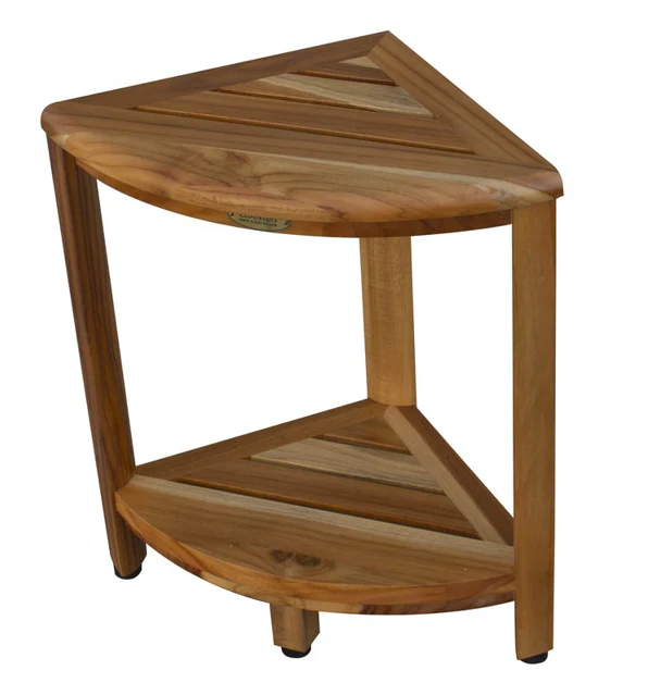 Compact Teak Corner Shower Stool with Shelf in Natural Finish By Homeroots - Image 4