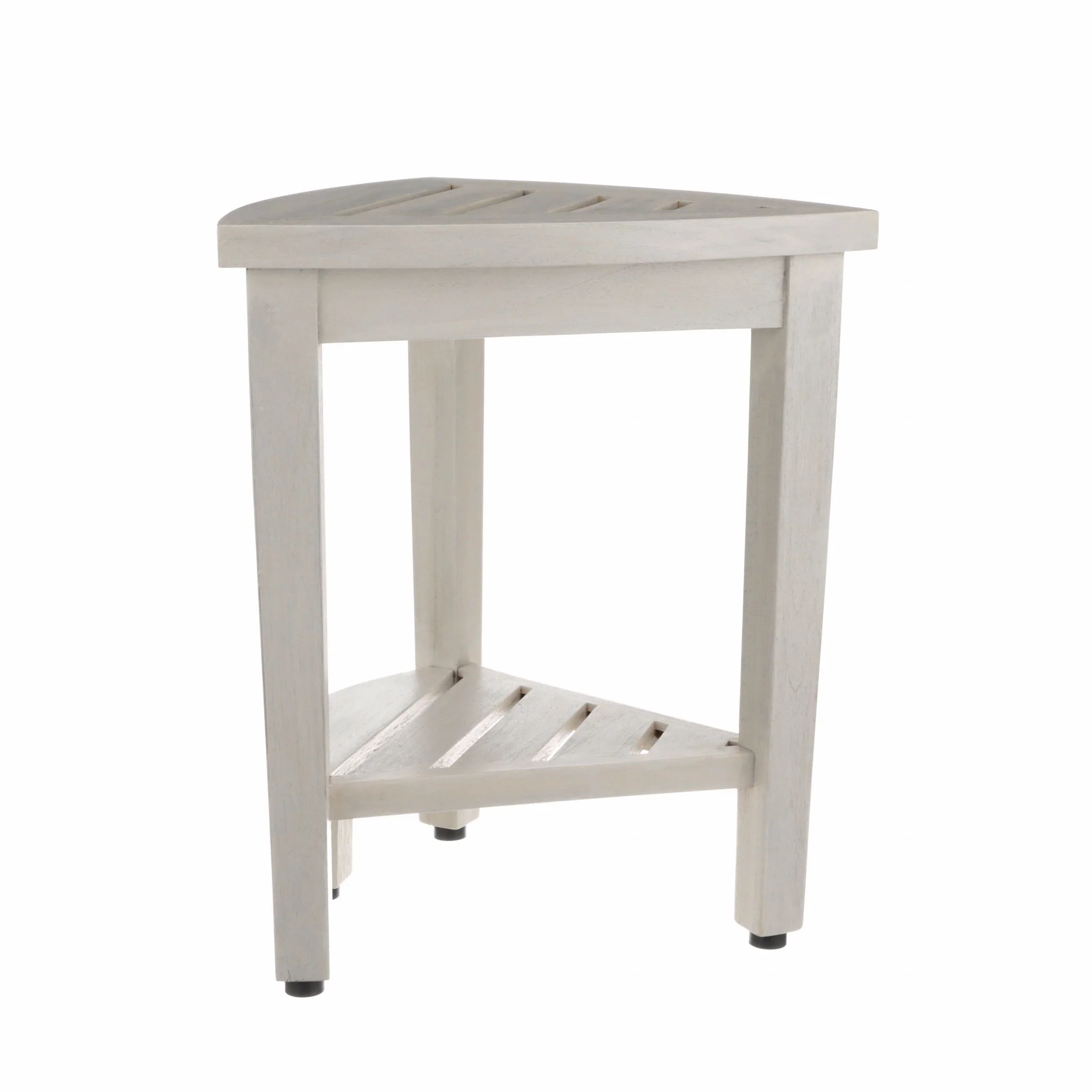 Compact Teak Corner Shower Stool with Shelf in Whitewash Finish By Homeroots - Image 3
