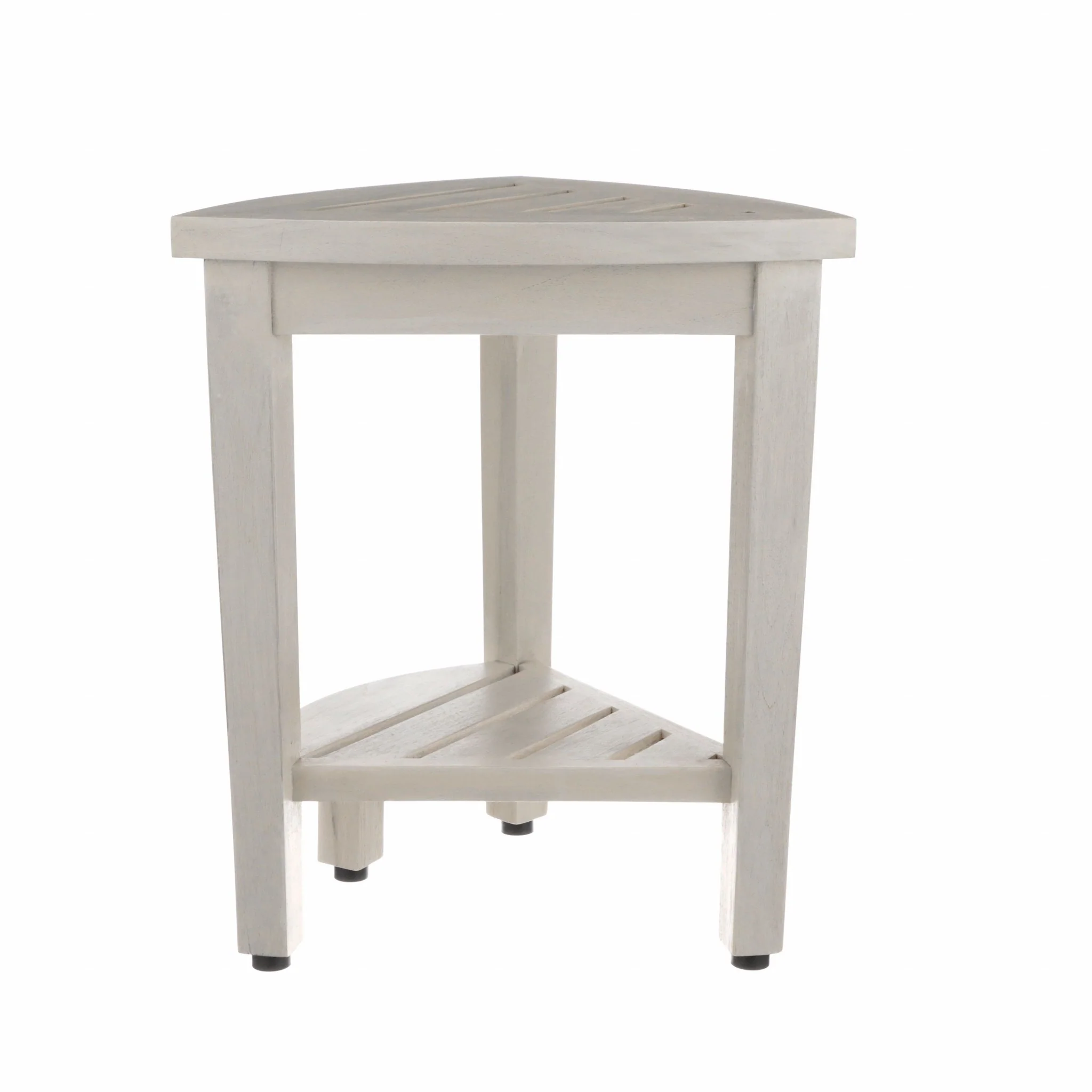 Compact Teak Corner Shower Stool with Shelf in Whitewash Finish By Homeroots - Image 4