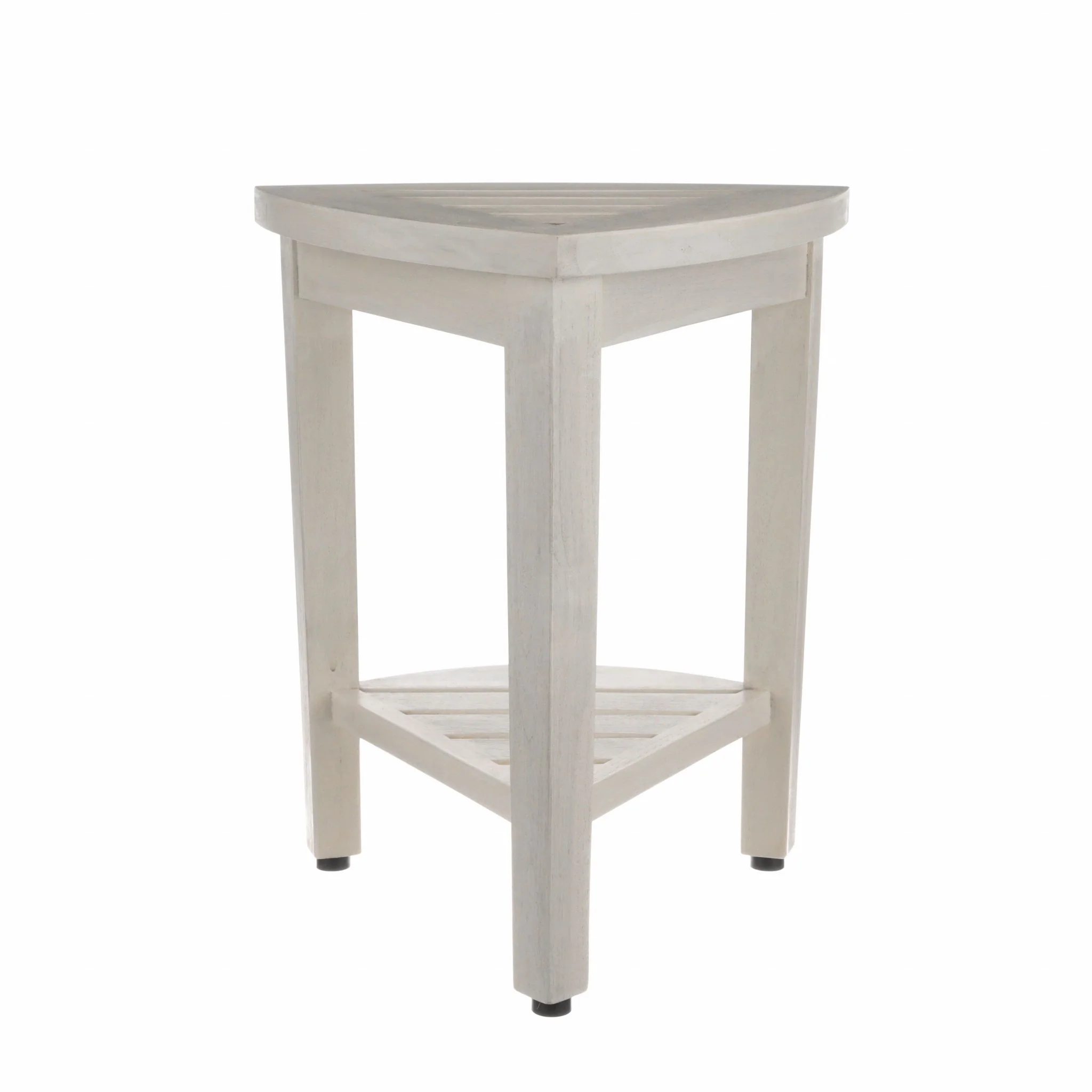 Compact Teak Corner Shower Stool with Shelf in Whitewash Finish By Homeroots - Image 5