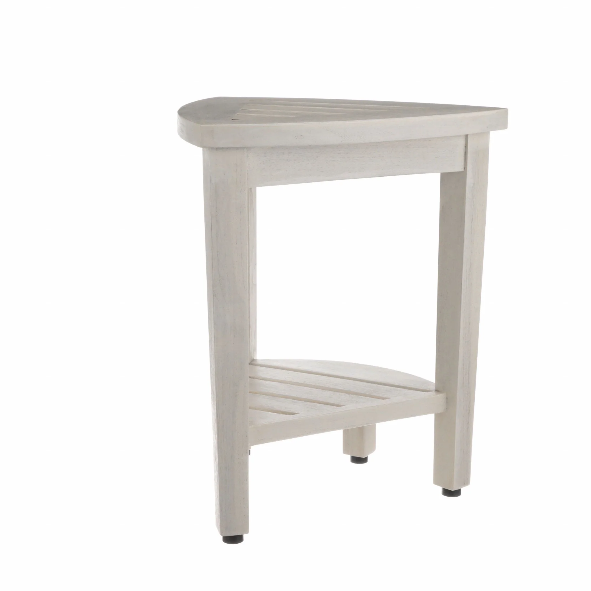 Compact Teak Corner Shower Stool with Shelf in Whitewash Finish By Homeroots - Image 6