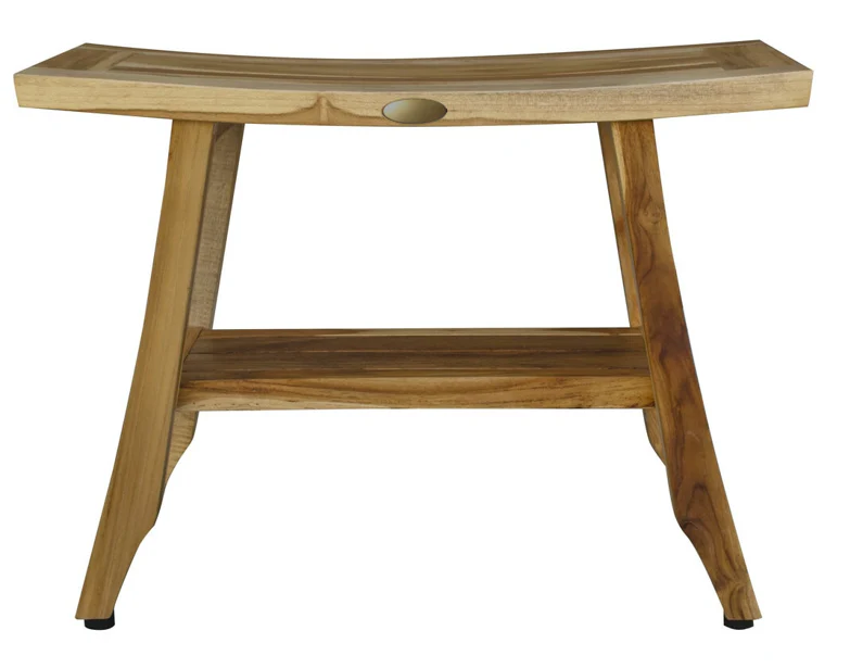 Compact Teak Rectangular Shower Outdoor Bench with Shelf in Natural Finish By Homeroots - Image 2