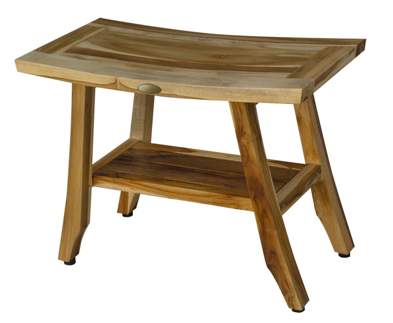 Compact Teak Rectangular Shower Outdoor Bench with Shelf in Natural Finish By Homeroots - Image 3