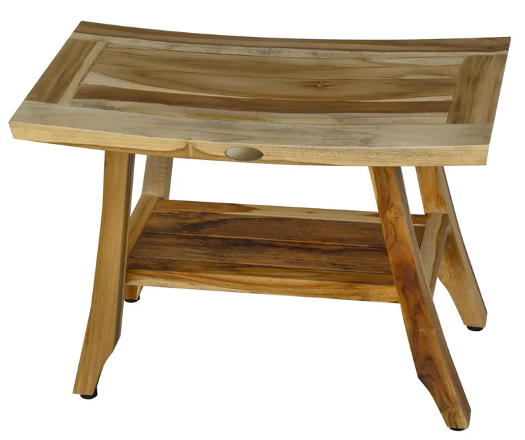 Compact Teak Rectangular Shower Outdoor Bench with Shelf in Natural Finish By Homeroots - Image 4