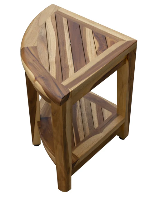 Compact Teak Wide Corner Shower Outdoor Bench with Shelf in Natural Finish By Homeroots - Image 5