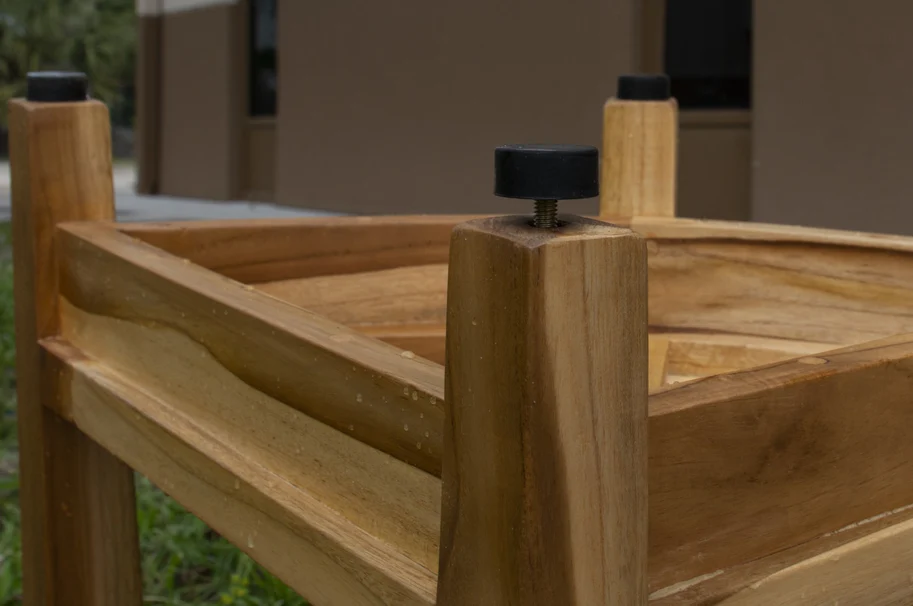 Compact Teak Wide Corner Shower Outdoor Bench with Shelf in Natural Finish By Homeroots - Image 6