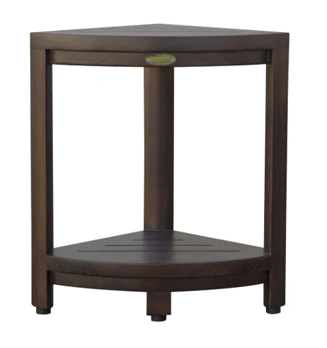 Compact Triangular Teak Shower Outdoor Bench with Shelf in Brown Finish By Homeroots - Image 2