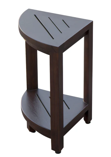 Compact Triangular Teak Shower Outdoor Bench with Shelf in Brown Finish By Homeroots - Image 3